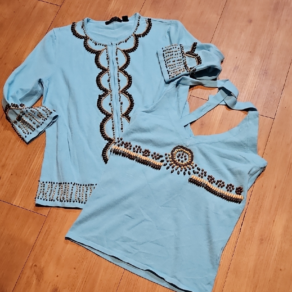Miley Cyrus  Blue Embellished Tops
